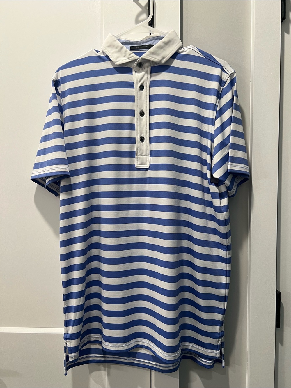 Greyson Blue and White Striped Polo Shirt